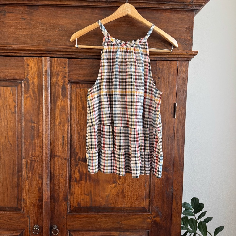 LOFT Plaid Halter Peplum Tank Top Sleeveless Preppy Summer